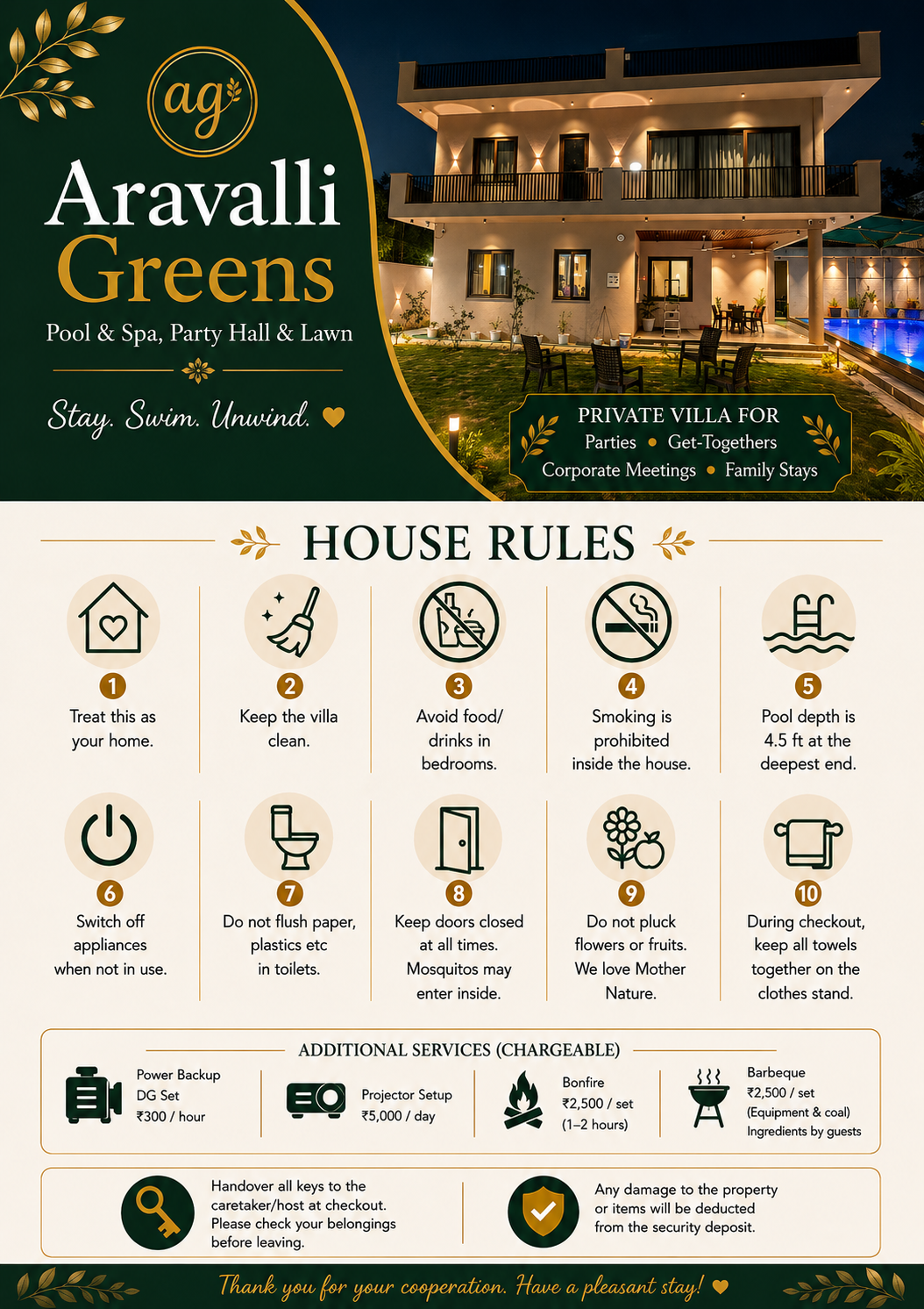 AG Villa house rules flyer